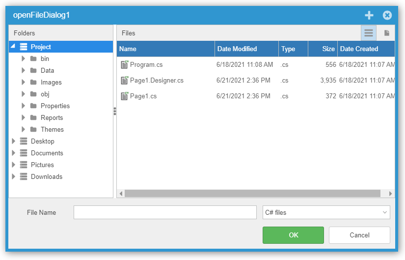 OpenFileDialog showing file type filtering options